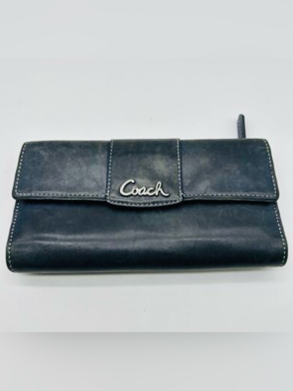 COACH 🖤 BLACK AND LILAC LEATHER TRIFOLD WALLET WITH CHECKBOOK HOLDER PRE-LOVED